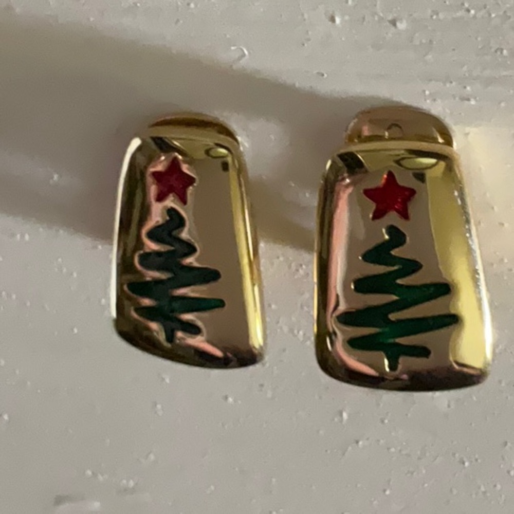 Clip Earrings Gold-Tone Metal and Enamel